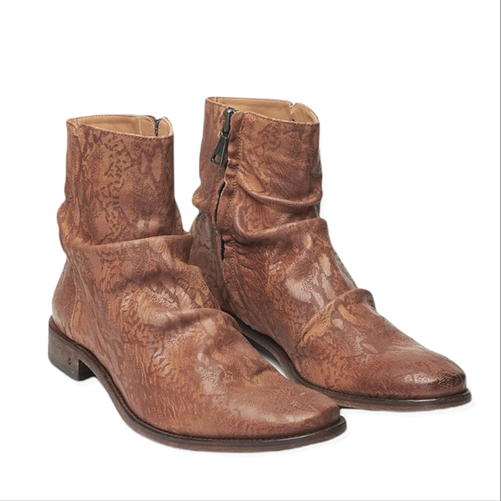 JOHN VARVATOS Morrison Sharpei Snake-Skin Motif Leather Boot - Handmade in Italy